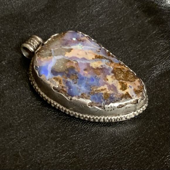 Handmade Sterling Silver and Boulder Opal Reversible Pendant Vintage - Picture 5 of 8